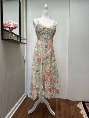 Anthropologie Eyelet Citrus Print Midi Dress (Small)